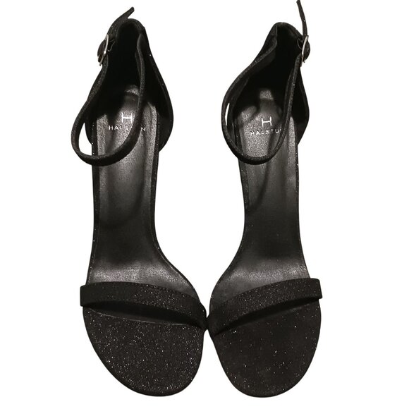 NEW H Halston Women's Maui Open-Toe Ankle-Strap‎ Sparkle Dress Sandals Black 8 - Picture 2 of 10
